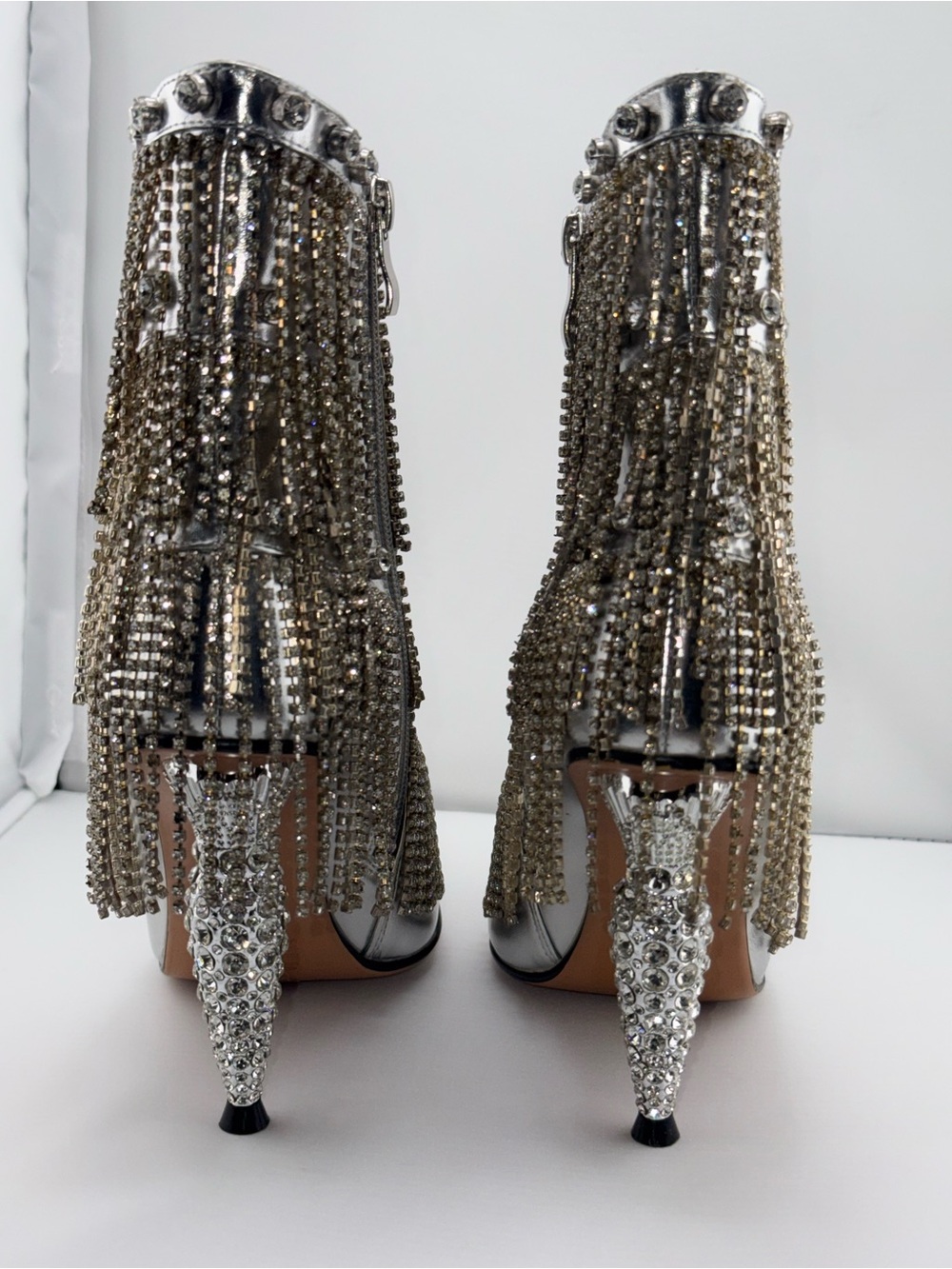 AZALEA WANG Silver Embellished Pointed-Toe Ankle Boots - Picture 9 of 11
